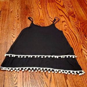 Flowers by Zoe Black PomPom Flouncy Tank Top, Sz L